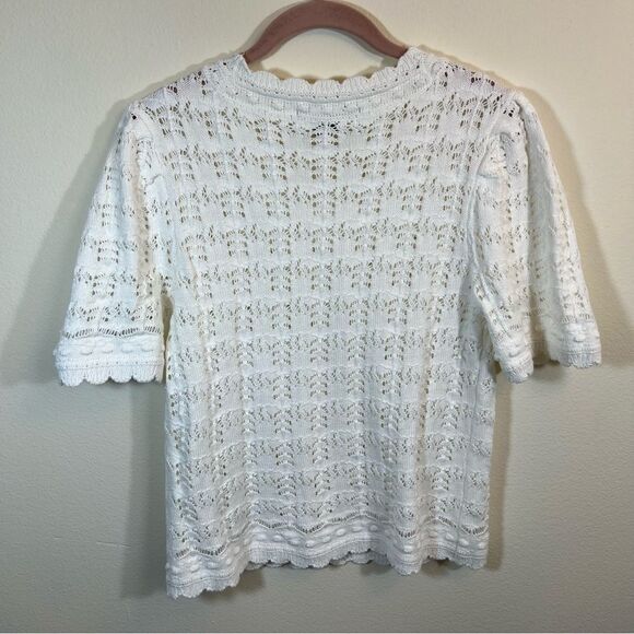 ✨ French Connection Women’s White Open Knit Sweater Top Large - Picture 9 of 11